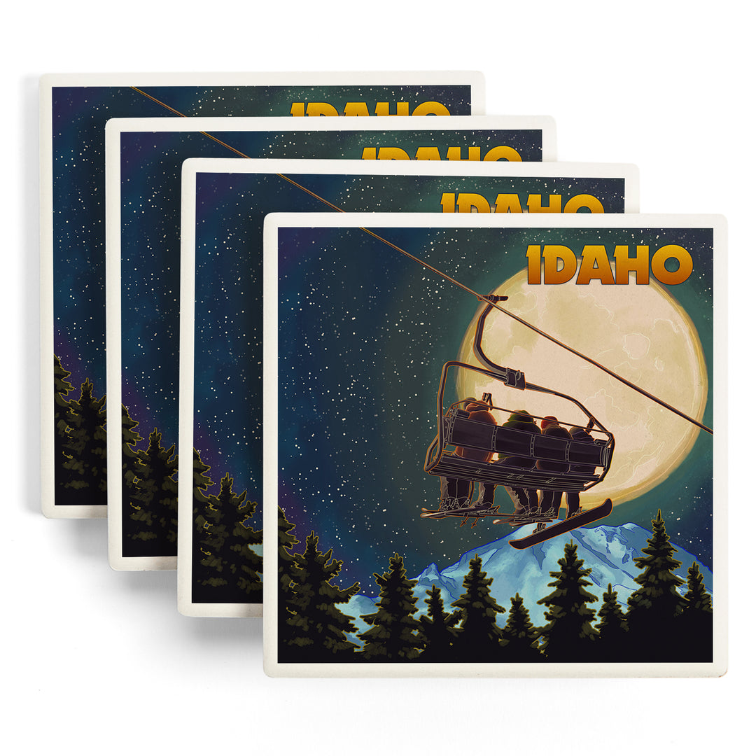 Idaho, Ski Lift and Full Moon, Snowboarder, Coasters