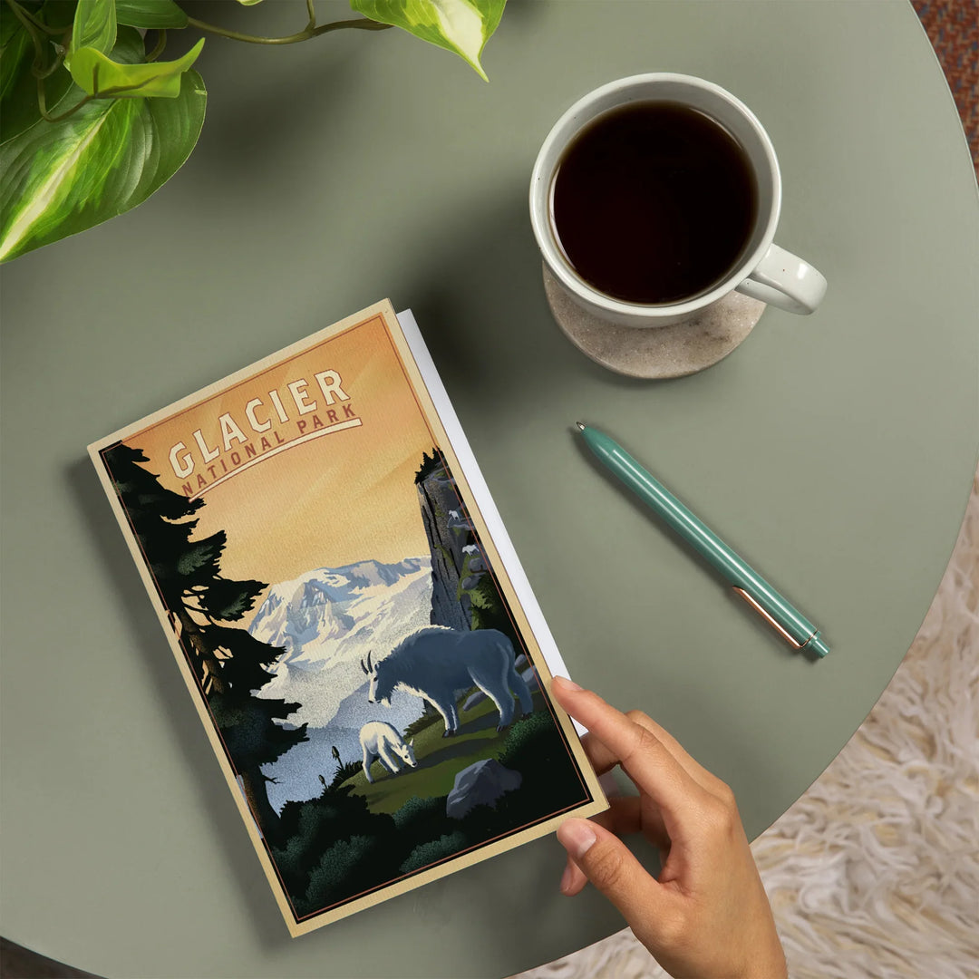 Lined 6x9 Journal, Glacier National Park, Mountain Goats and Mountain, Lay Flat, 193 Pages, FSC paper