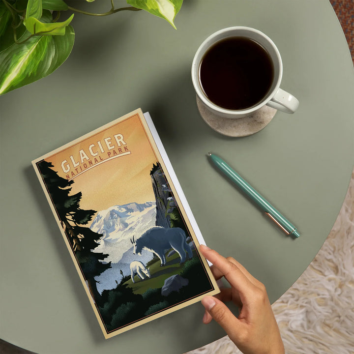 Lined 6x9 Journal, Glacier National Park, Mountain Goats and Mountain, Lay Flat, 193 Pages, FSC paper