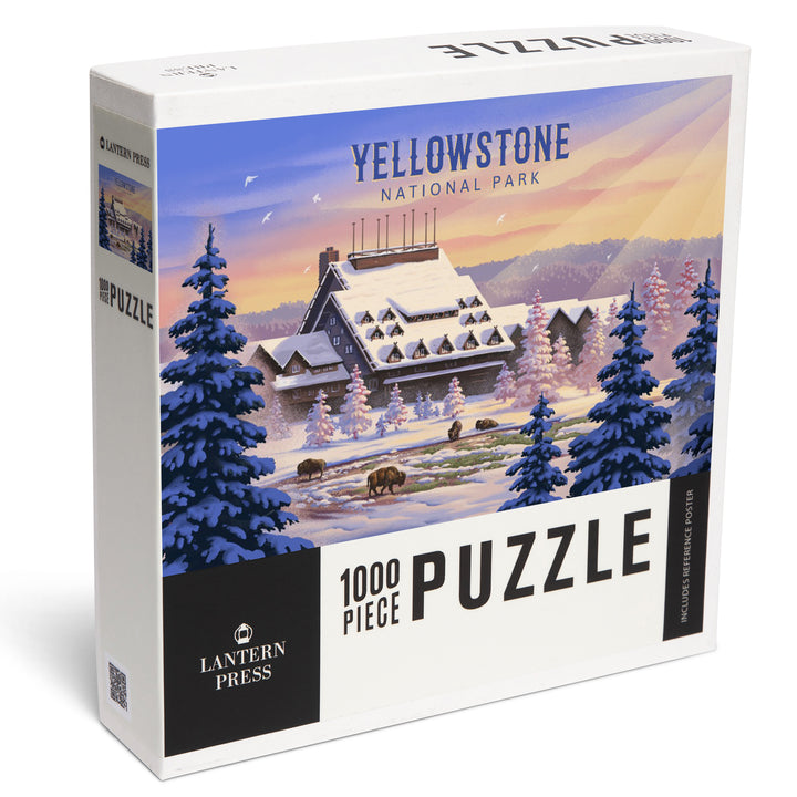 Yellowstone National Park, Wyoming, Lithograph, Old Faithful Inn, Jigsaw Puzzle