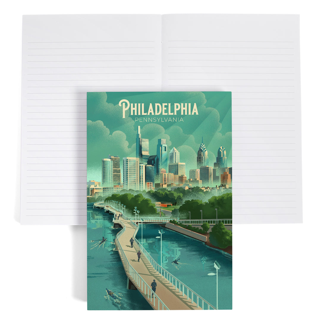 Lined 6x9 Journal, Philadelphia, Pennsylvania, Lithograph, City Series, Lay Flat, 193 Pages, FSC paper