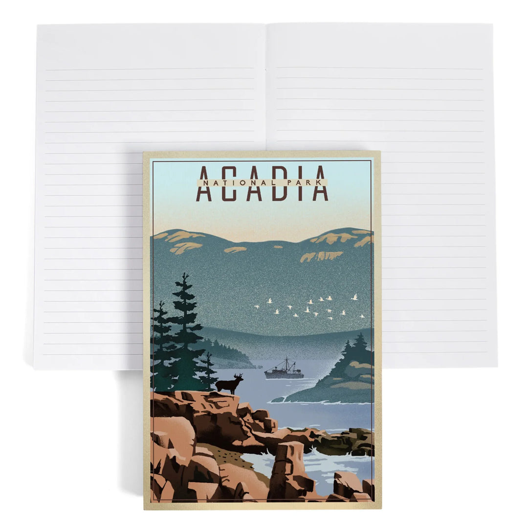 Lined 6x9 Journal, Acadia National Park, Maine, Lithograph, Lay Flat, 193 Pages, FSC paper