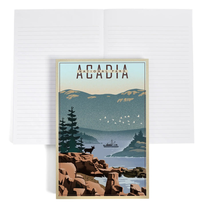Lined 6x9 Journal, Acadia National Park, Maine, Lithograph, Lay Flat, 193 Pages, FSC paper