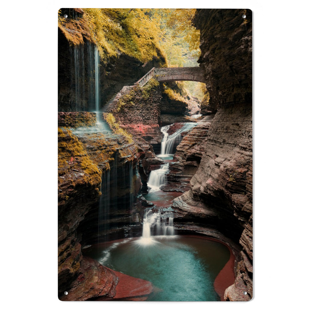 Watkins Glen State Park, New York, Waterfall Scene, Lantern Press Photography, Wood Signs and Postcards