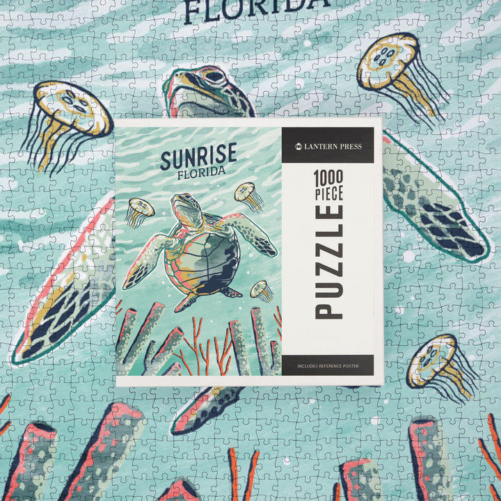 Sunrise, Florida, Graphic Pastel, Sea Turtle, Jigsaw Puzzle