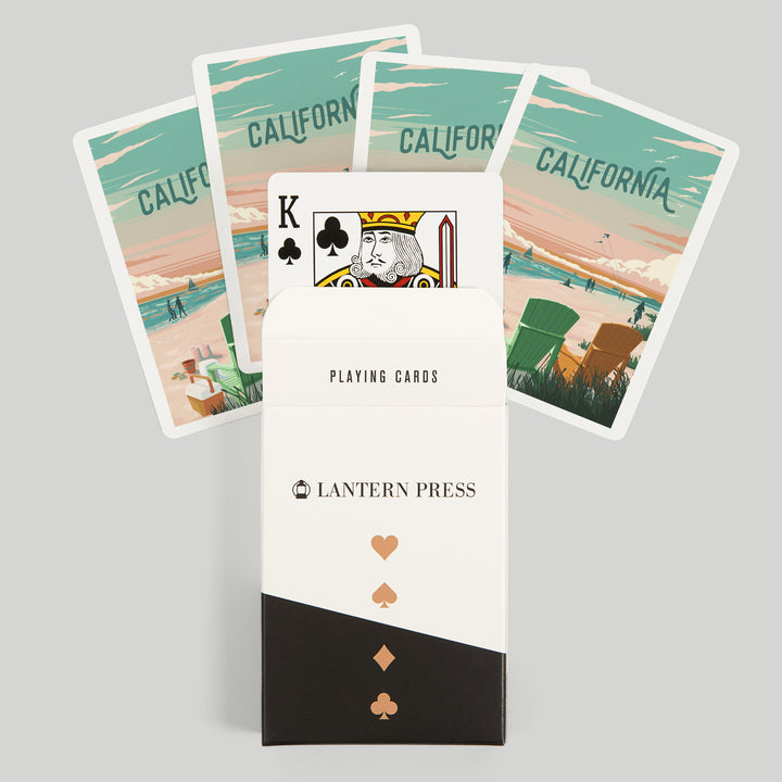 Playing Cards, California, Painterly, Bottle This Moment, Beach Chairs, 52 Card Deck with Jokers in Box, Unique Art