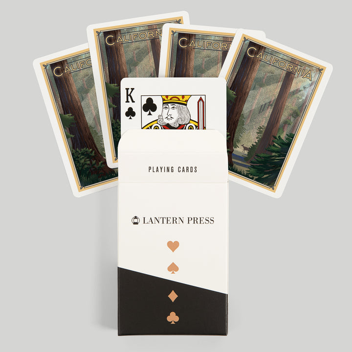 Playing Cards, California, Deer in Forest, Lithograph, 52 Card Deck with Jokers in Box, Unique Art