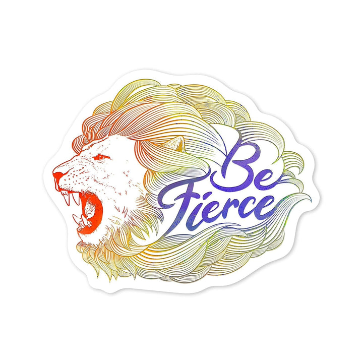 Be Fierce, Lion, Linocut Style Embossed, Pride, Lantern Press Artwork, Vinyl Sticker Sticker Lantern Press 