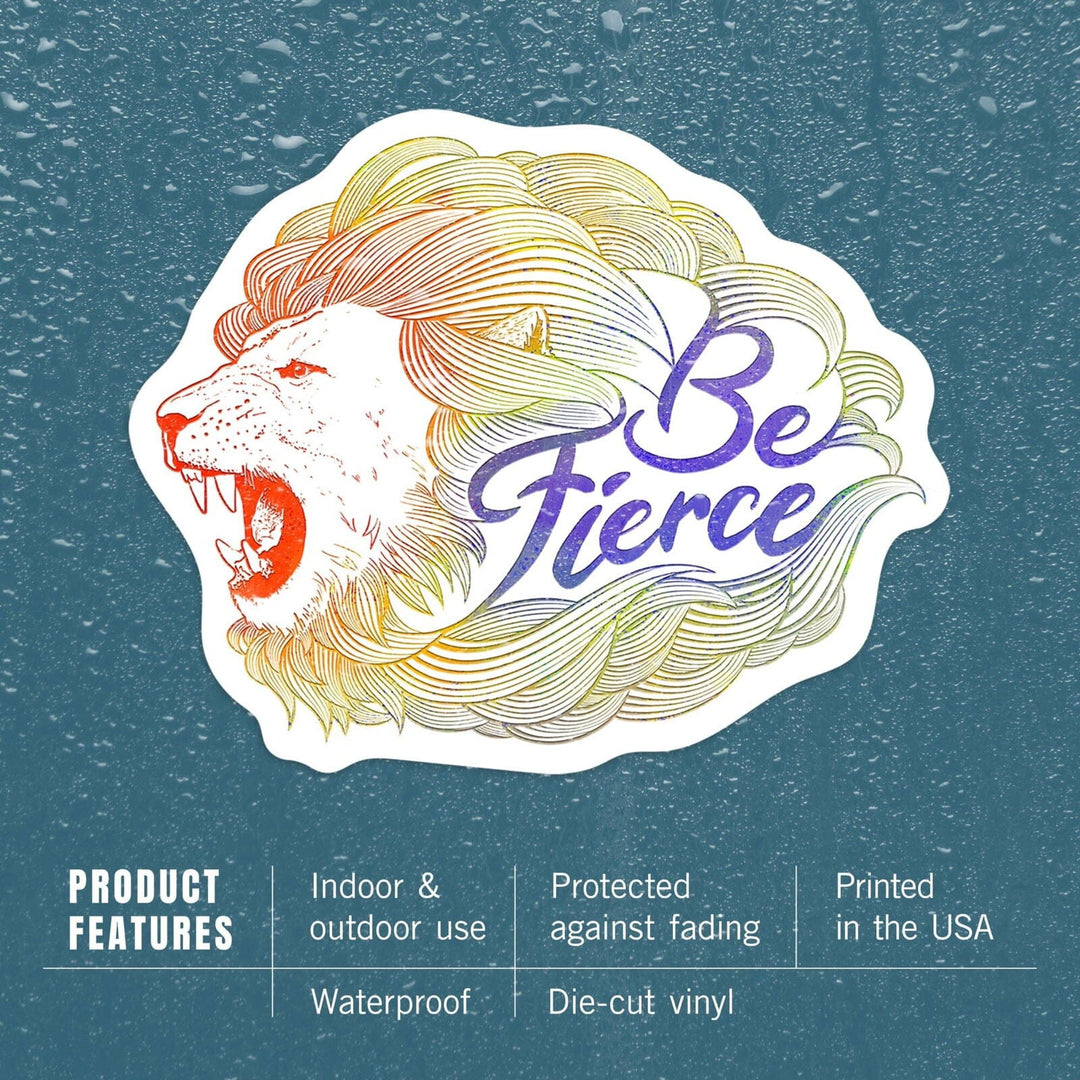 Be Fierce, Lion, Linocut Style Embossed, Pride, Lantern Press Artwork, Vinyl Sticker Sticker Lantern Press 