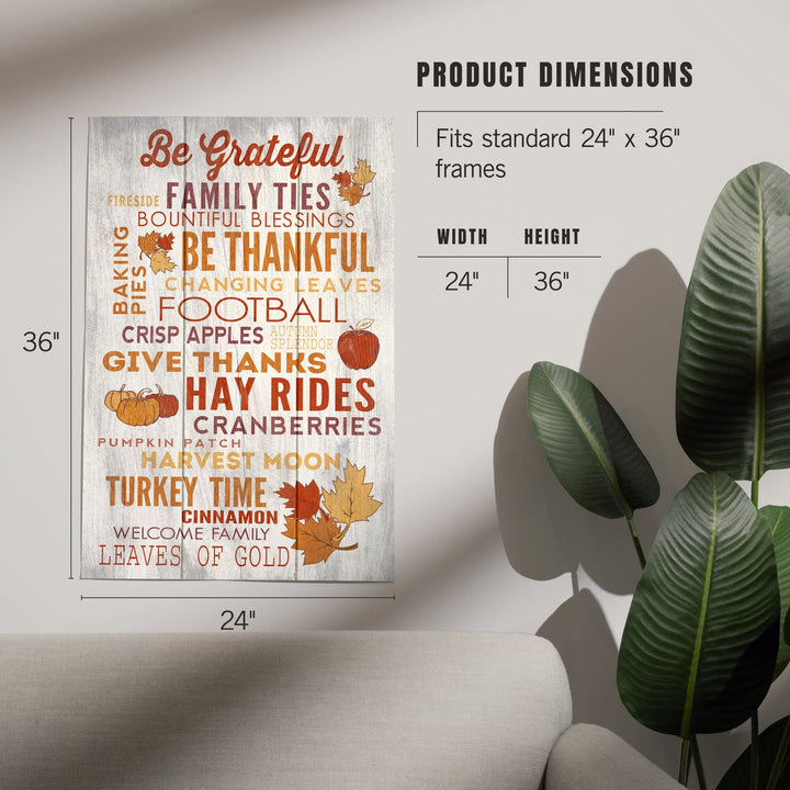 Be Grateful, Rustic Thanksgiving Typography, Art & Giclee Prints Art Lantern Press 