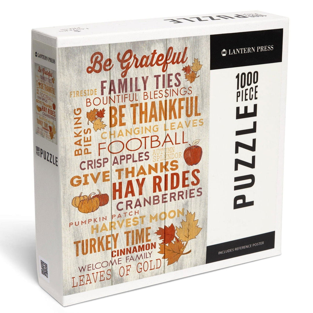 Be Grateful, Rustic Thanksgiving Typography, Jigsaw Puzzle Puzzle Lantern Press 