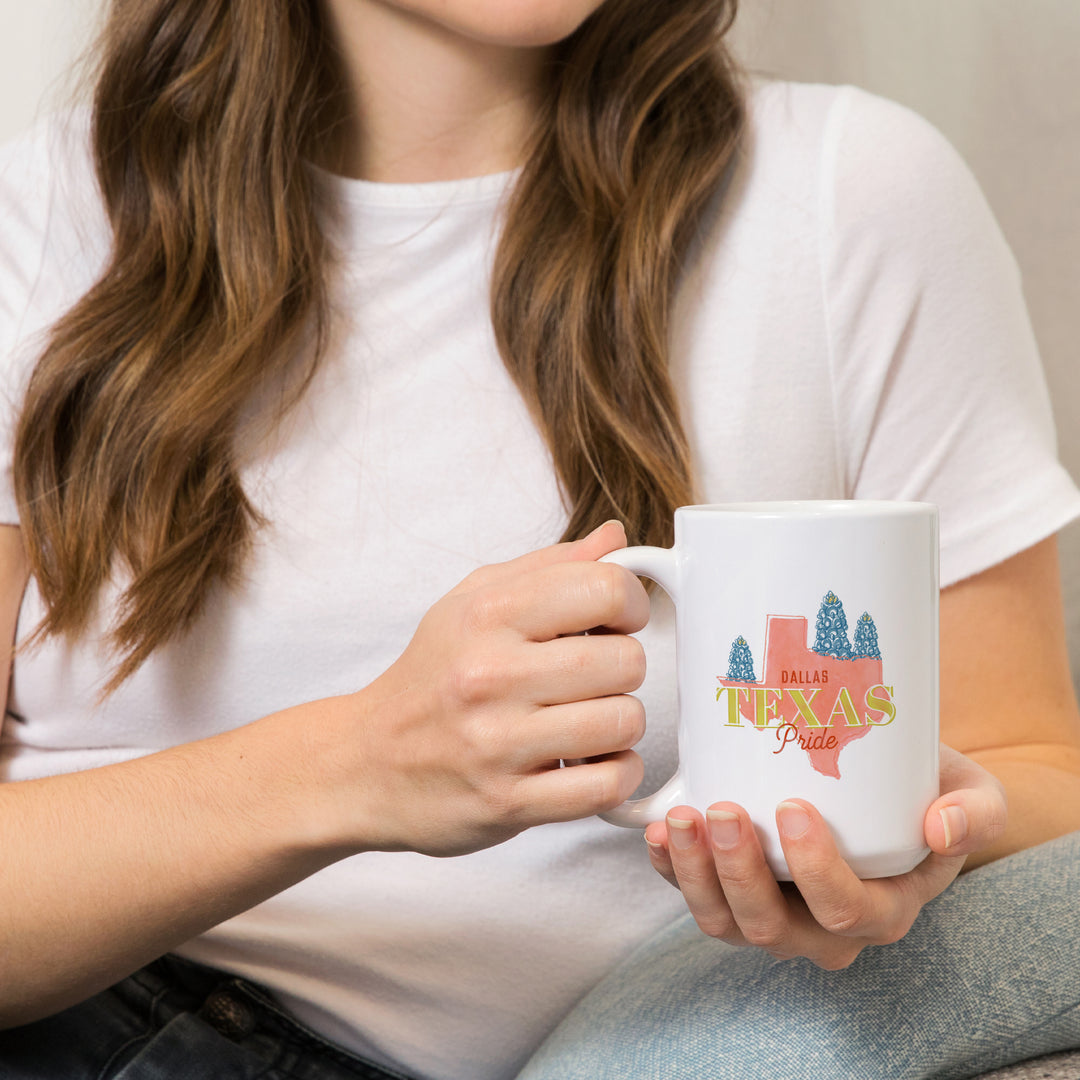 Dallas, Texas, Whimsy City Collection, State Pride and Flowers, Contour, Ceramic Mug