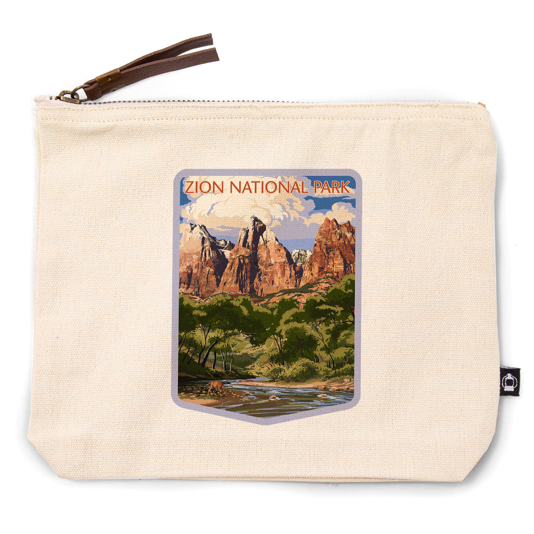 Zion National Park, Utah, Virgin River and Peaks, Organic Cotton Zipper Pouch, Go Bag