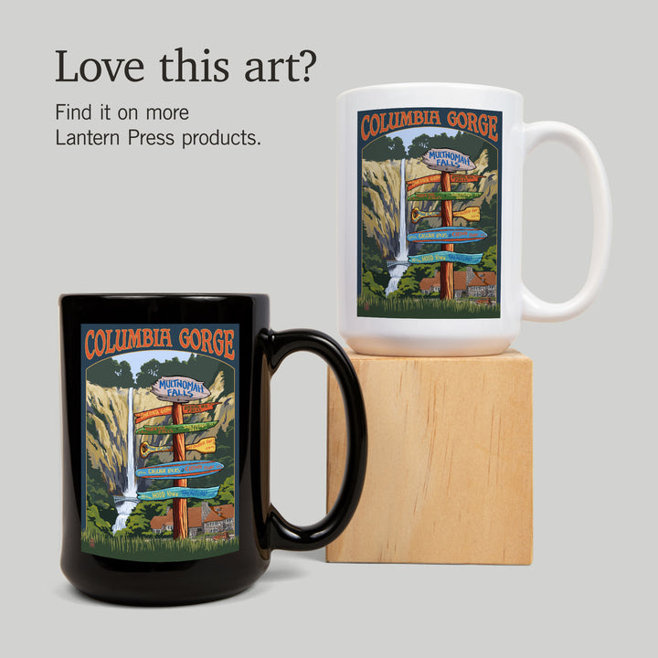 Multnomah Falls Signpost, Columbia Gorge, Oregon, Lantern Press Poster, Ceramic Mug