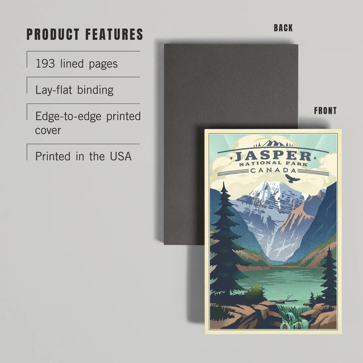 Lined 6x9 Journal, Jasper National Park, Canada, Lake, Lithograph, Lay Flat, 193 Pages, FSC paper