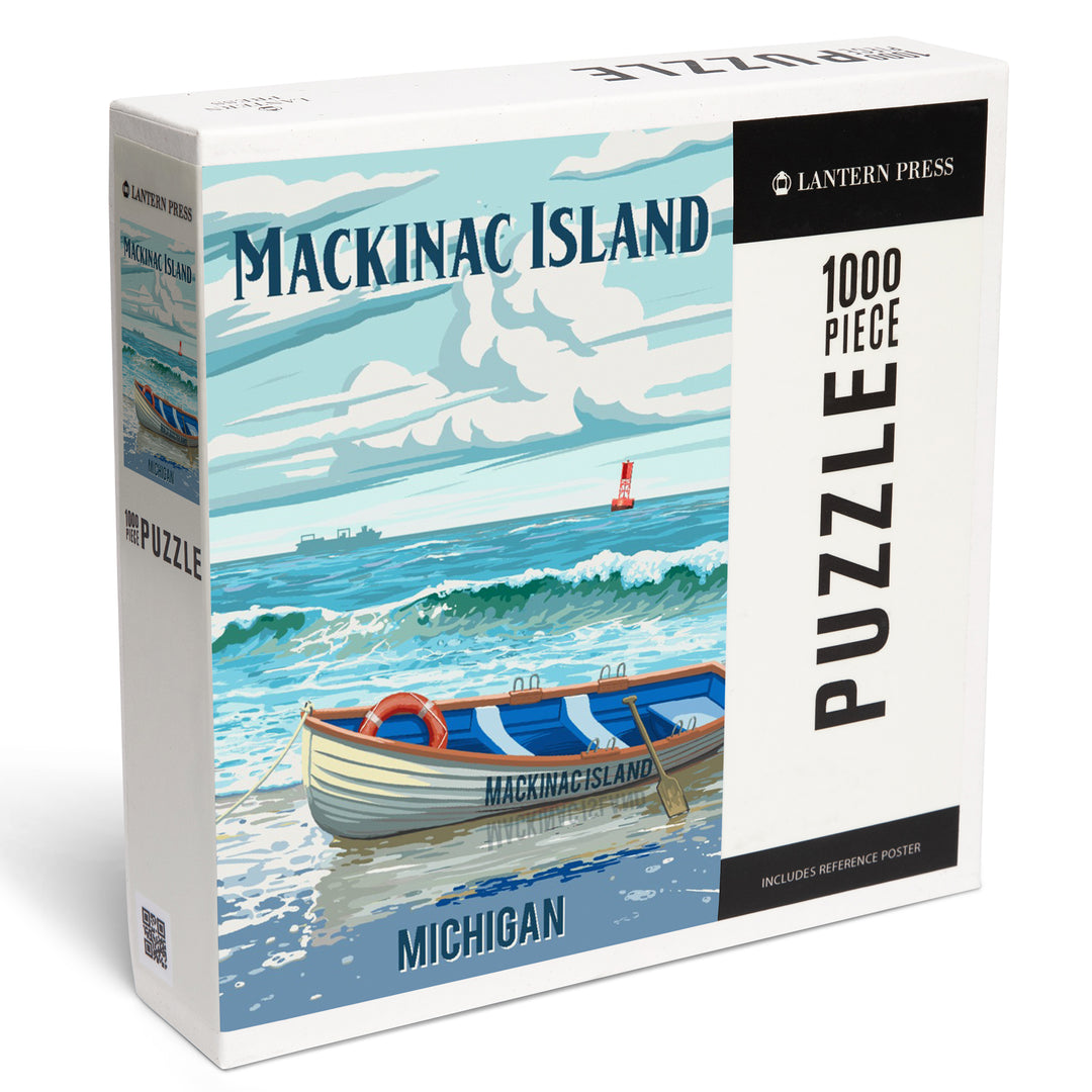 Mackinac Island, Michigan, Painterly, Lifeboat on Beach, 1000 Piece Jigsaw Puzzle