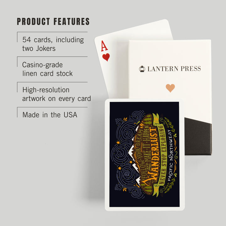 Playing Cards, Pacific Northwest, Wanderlust, Never Stop Exploring, 52 Card Deck with Jokers in Box, Unique Art