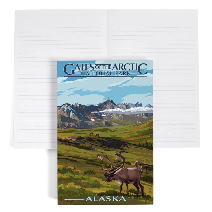 Lined 6x9 Journal, Gates of the Arctic National Park, Alaska, Caribou and Mountains, Lay Flat, 193 Pages, FSC paper