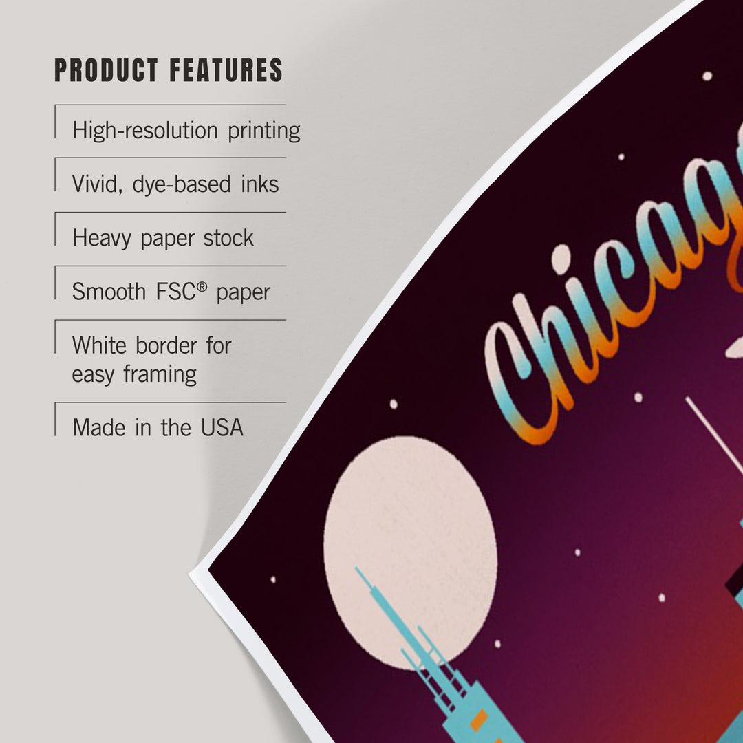 Chicago, Illinois, Retro Skyline Chromatic, Art & Giclee Prints