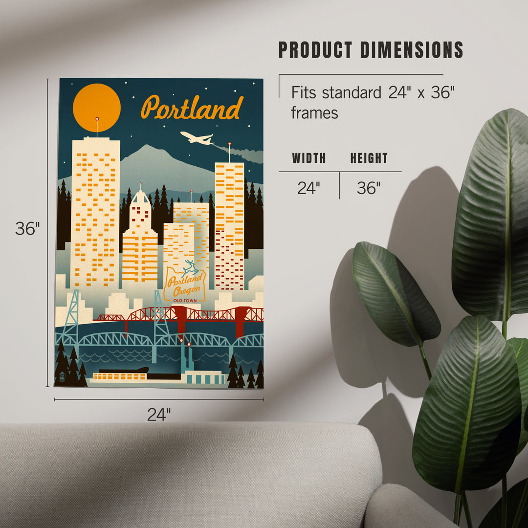 Portland, Oregon, Retro Skyline, Art & Giclee Prints