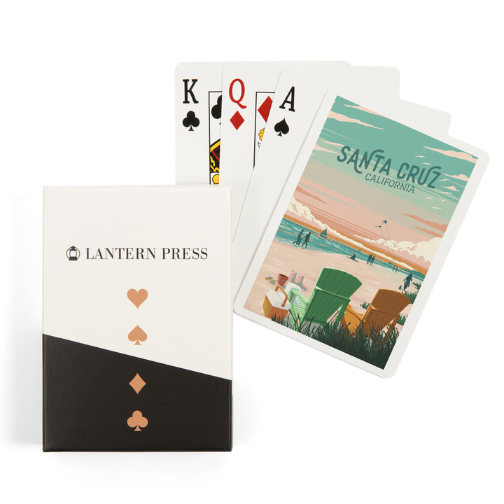 Playing Cards, Santa Cruz, California, Painterly, Bottle This Moment, Beach Chairs, 52 Card Deck with Jokers in Box, Unique Art