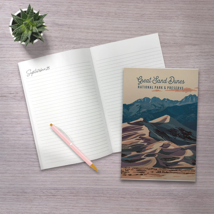 Lined 6x9 Journal, Great Sand Dunes National Park and Preserve, Colorado, Painterly National Park Series, Lay Flat, 193 Pages, FSC paper