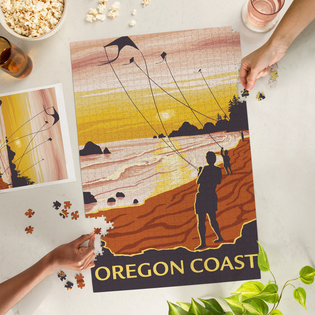 Beach and Kites, Oregon Coast, Jigsaw Puzzle Puzzle Lantern Press 