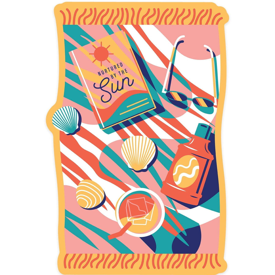 Beach Bliss Collection, Beach Towel, Nurtured By The Sun, Contour, Vinyl Sticker Sticker Lantern Press 