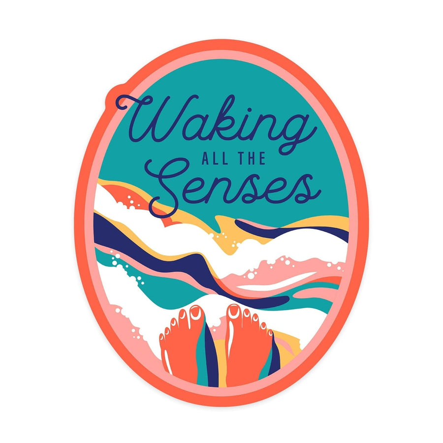 Beach Bliss Collection, Feet in Water, Waking All The Senses, Contour, Vinyl Sticker Sticker Lantern Press 