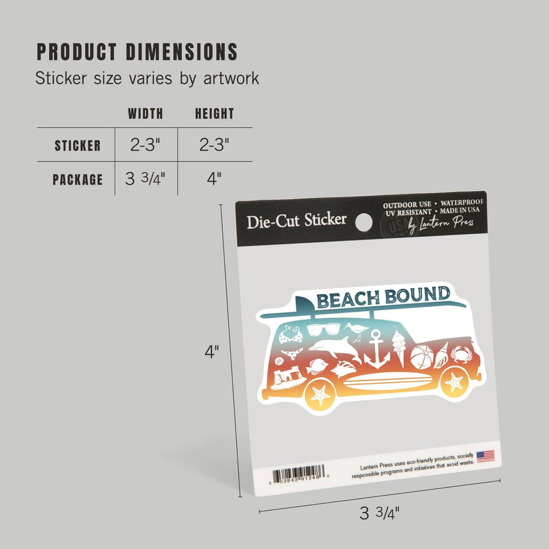 Beach Bound, Contour, Vinyl Sticker Sticker Lantern Press 