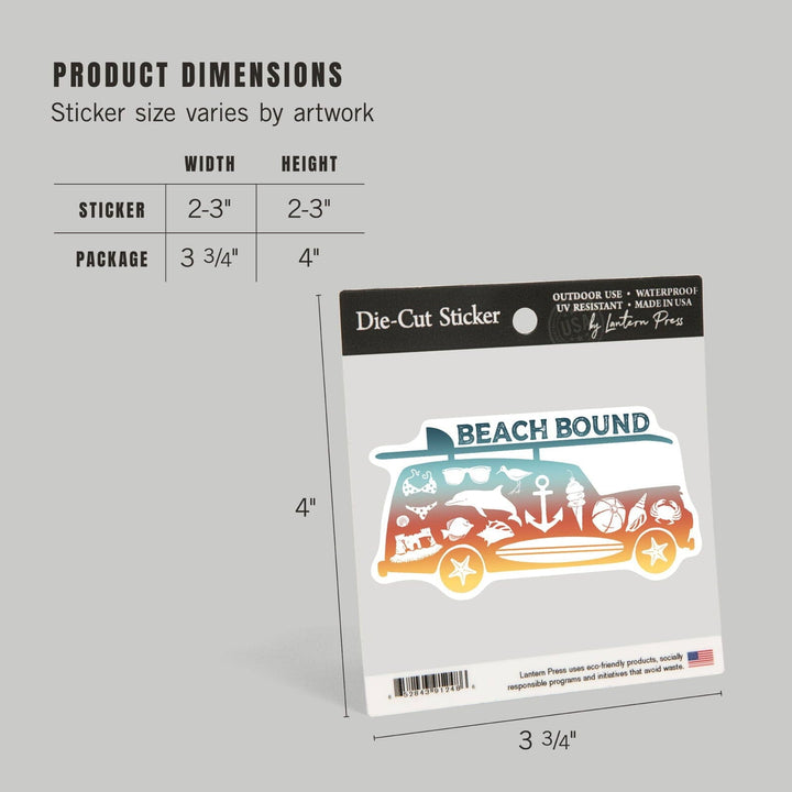Beach Bound, Contour, Vinyl Sticker Sticker Lantern Press 