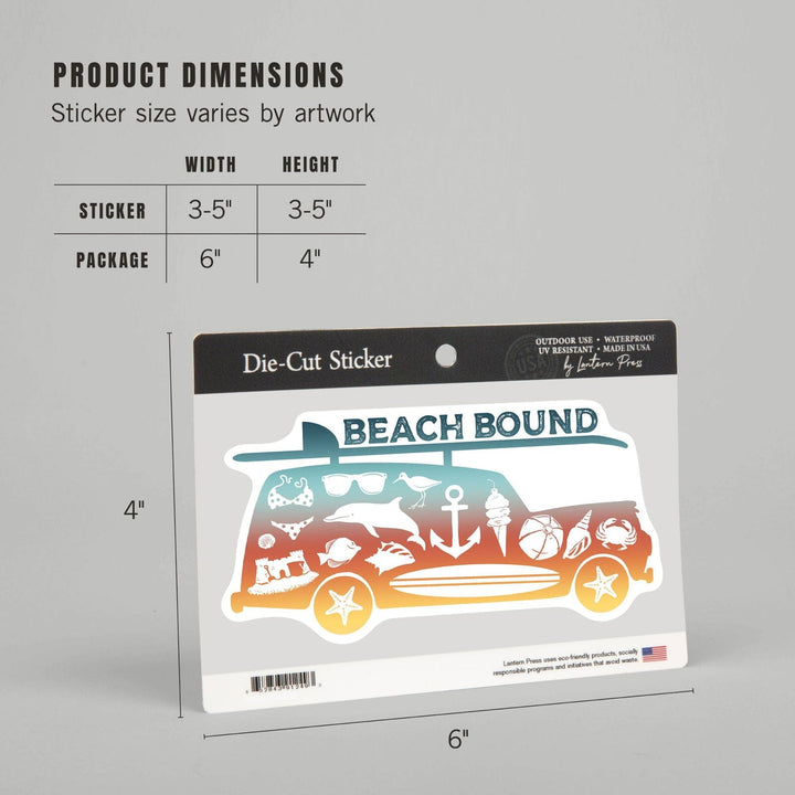 Beach Bound, Contour, Vinyl Sticker Sticker Lantern Press 