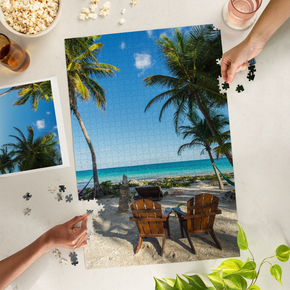 Beach Chairs and Palms, Jigsaw Puzzle Puzzle Lantern Press 