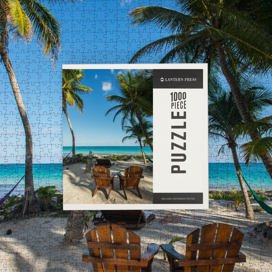 Beach Chairs and Palms, Jigsaw Puzzle Puzzle Lantern Press 
