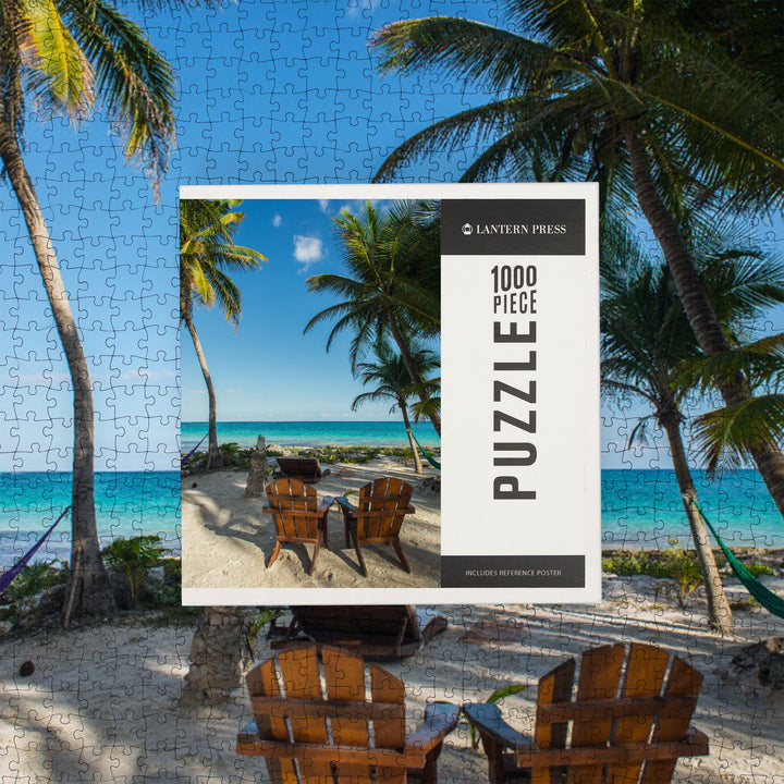 Beach Chairs and Palms, Jigsaw Puzzle Puzzle Lantern Press 