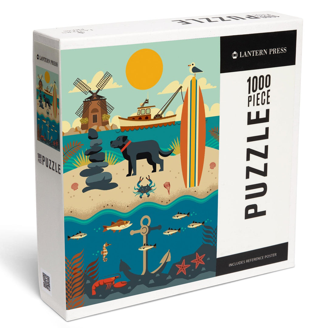 Beach, Geometric, Jigsaw Puzzle Puzzle Lantern Press 