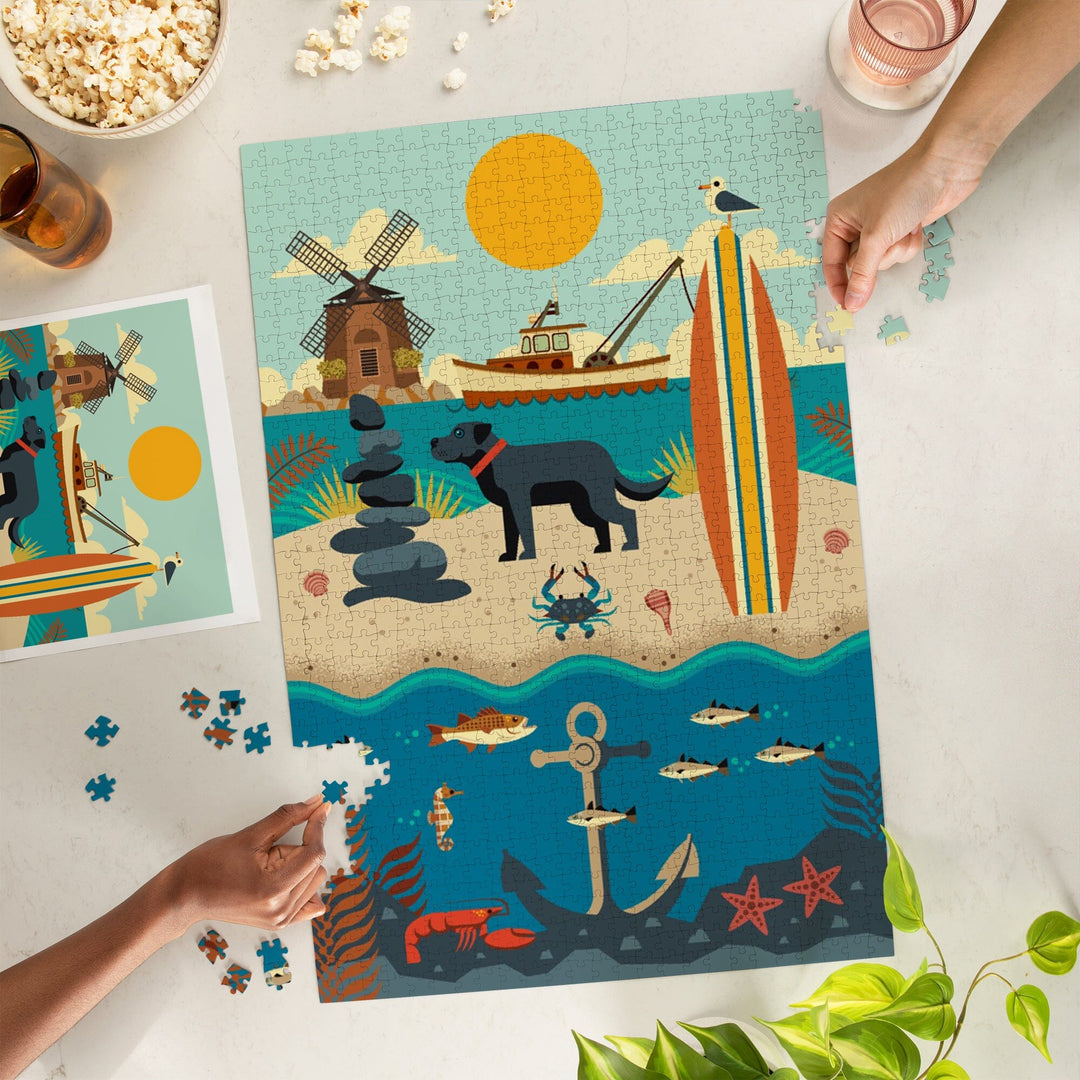 Beach, Geometric, Jigsaw Puzzle Puzzle Lantern Press 