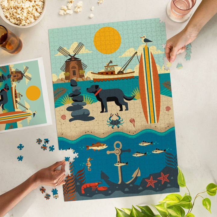 Beach, Geometric, Jigsaw Puzzle Puzzle Lantern Press 