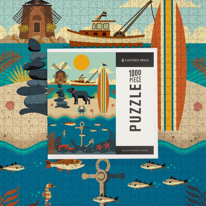 Beach, Geometric, Jigsaw Puzzle Puzzle Lantern Press 