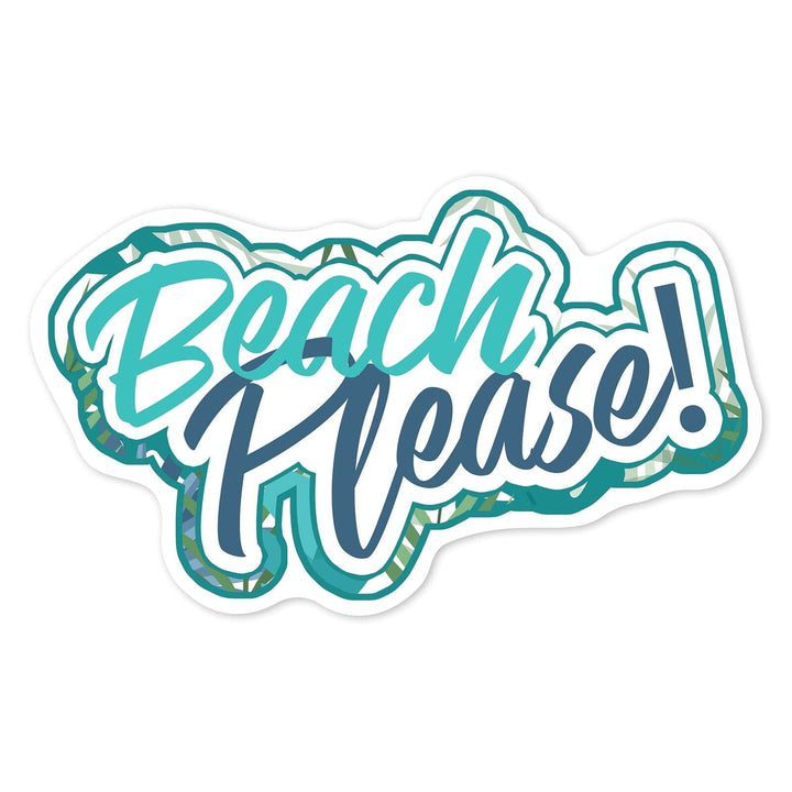 Beach Please, Tropical Fronds & Leaves, Contour, Lantern Press Artwork, Vinyl Sticker Sticker Lantern Press 