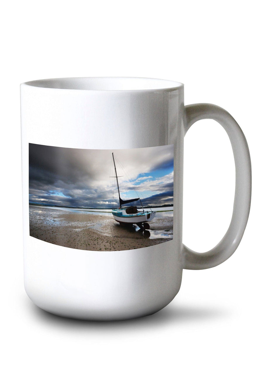 Beached Sailboat, Lantern Press Photography, Ceramic Mug Mugs Lantern Press 