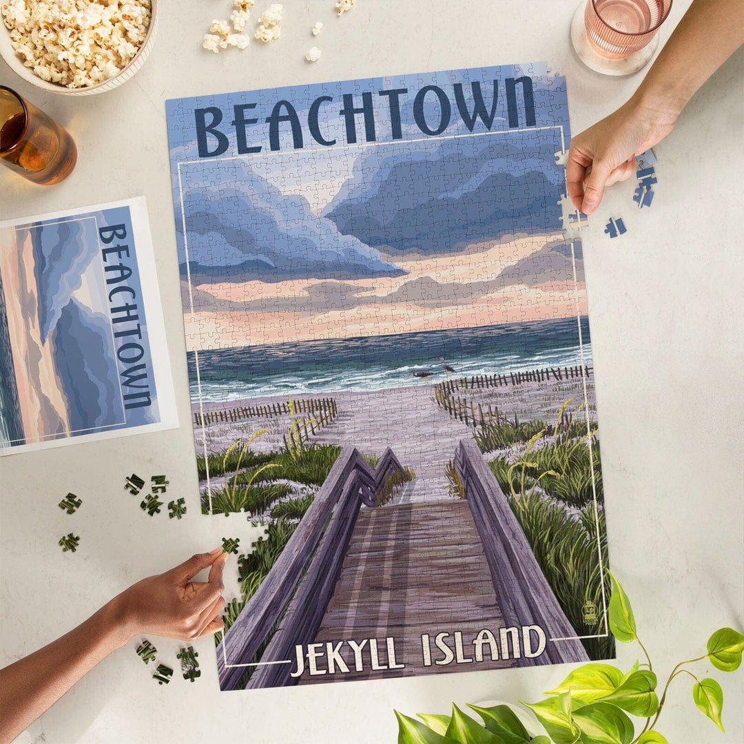 Beachtown, Jekyll Island, Georgia, Beach Boardwalk Scene, Jigsaw Puzzle Puzzle Lantern Press 