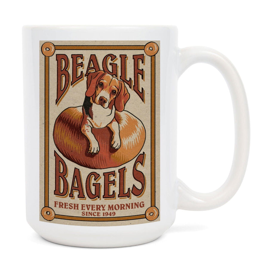 Beagle Bagels, Retro Ad, Lantern Press Artwork, Ceramic Mug Mugs Lantern Press 