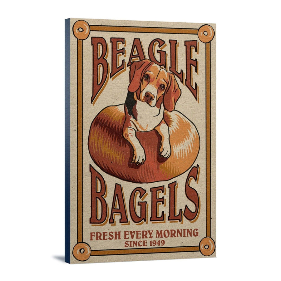 Beagle Bagels, Retro Ad, Lantern Press Artwork, Stretched Canvas Canvas Lantern Press 