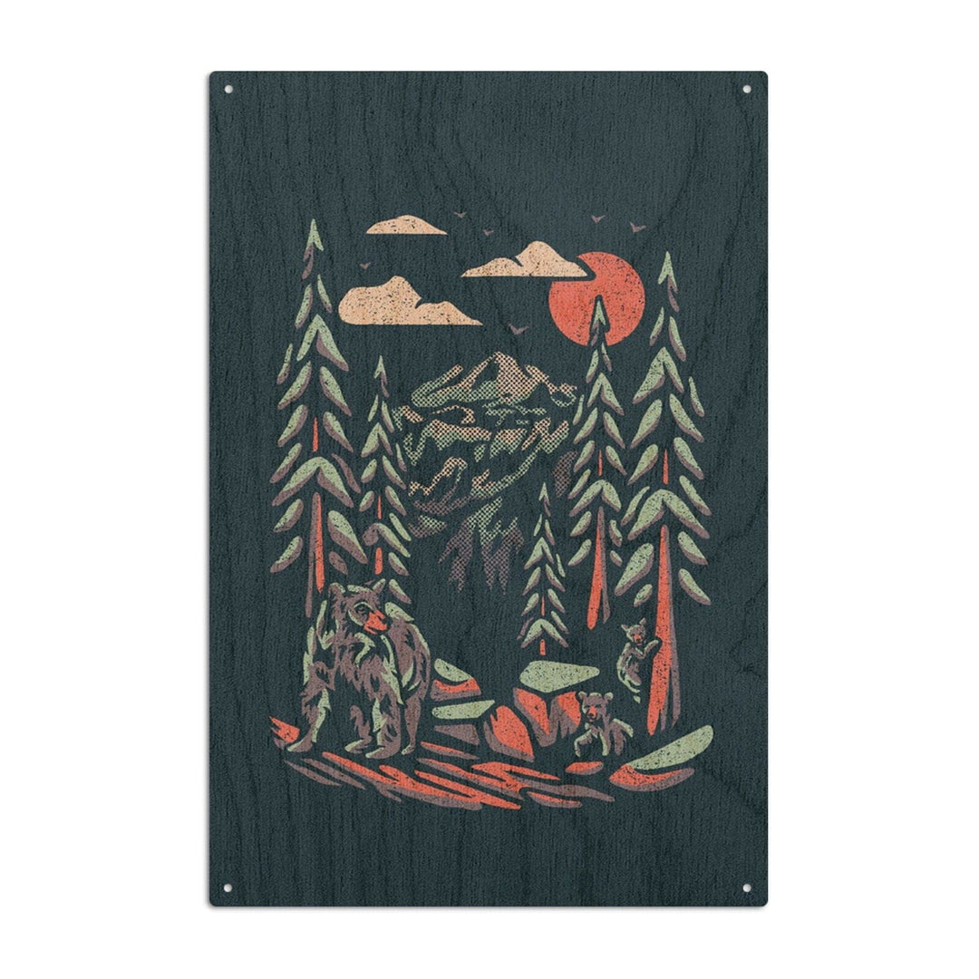 Bear Family, Distressed Vector, Lantern Press Artwork, Wood Signs and Postcards Wood Lantern Press 