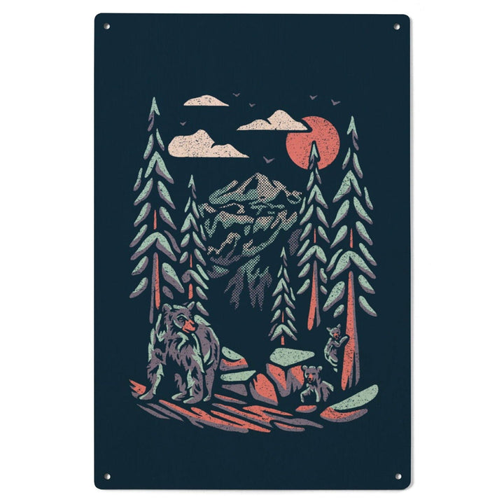 Bear Family, Distressed Vector, Lantern Press Artwork, Wood Signs and Postcards Wood Lantern Press 