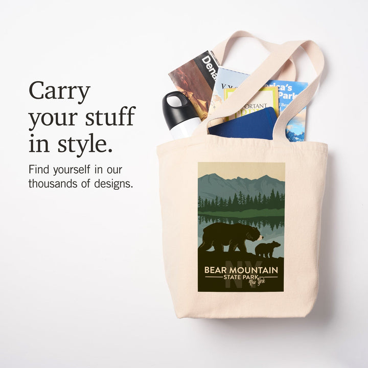 Bear Mountain State Park, New York, Grizzly Bear & Cub, Lantern Press Artwork, Tote Bag Totes Lantern Press 