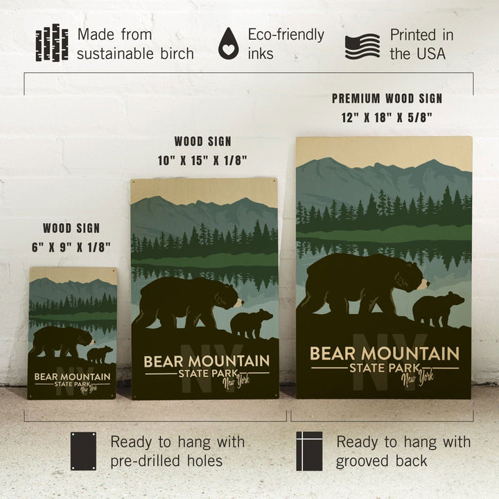 Bear Mountain State Park, New York, Grizzly Bear & Cub, Lantern Press Artwork, Wood Signs and Postcards Wood Lantern Press 