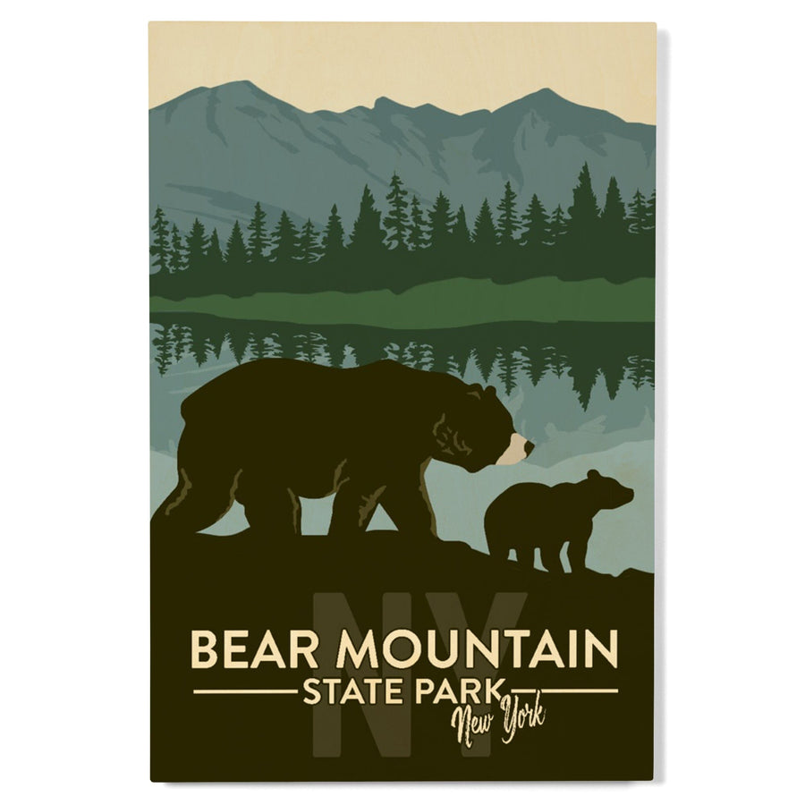Bear Mountain State Park, New York, Grizzly Bear & Cub, Lantern Press Artwork, Wood Signs and Postcards Wood Lantern Press 