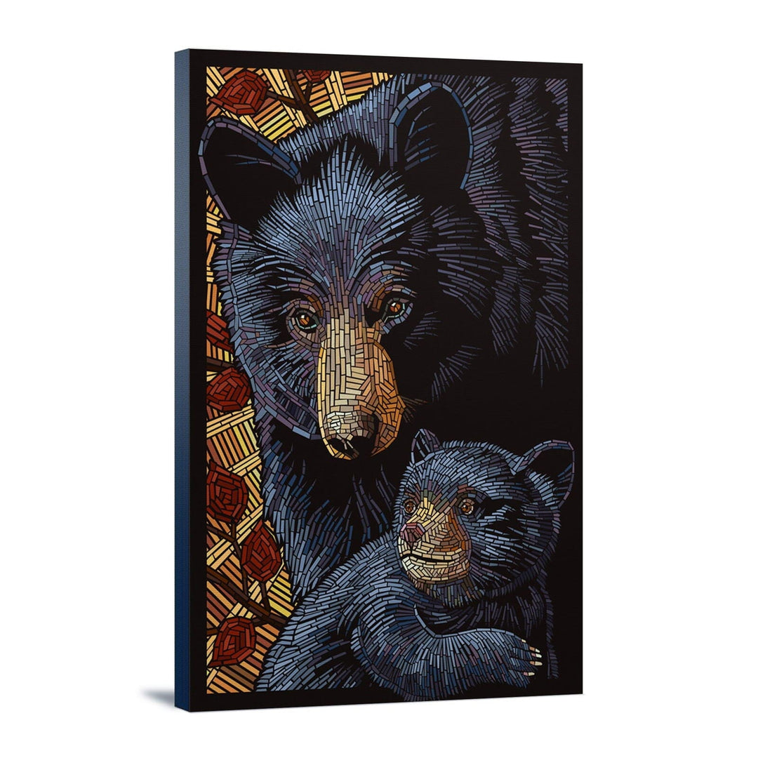 Bear, Paper Mosaic, Lantern Press Poster, Stretched Canvas Canvas Lantern Press 12x18 Stretched Canvas 